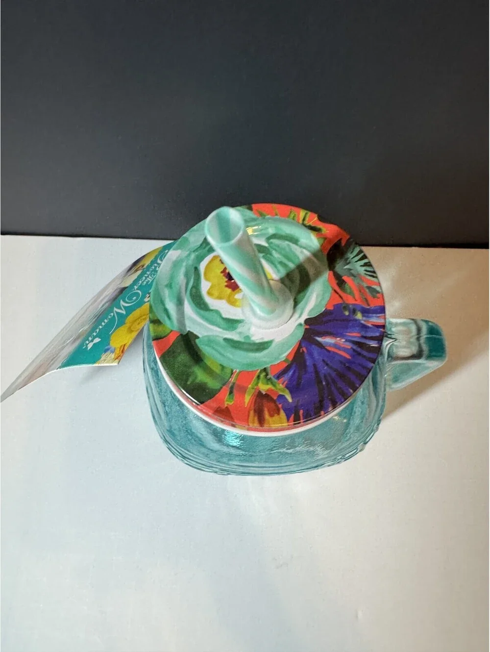 Pioneer Woman Teal Mason Jar Drinking Glass W/Lid & Straw 32 OZ NWT Cassie